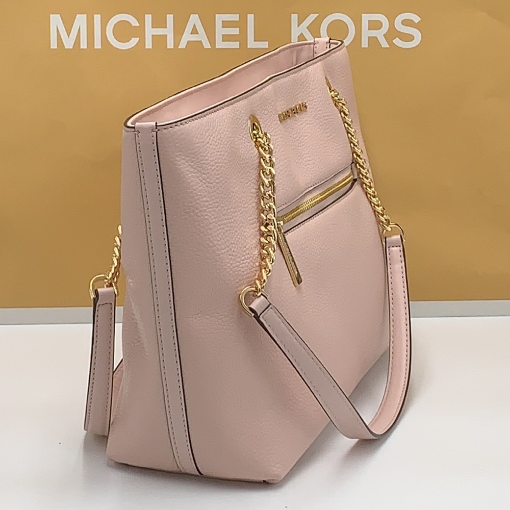 Michael Kors Jet Set Item Medium Front Pocket Shoulder Chain Tote POWDER BLUSH - Picture 4 of 13